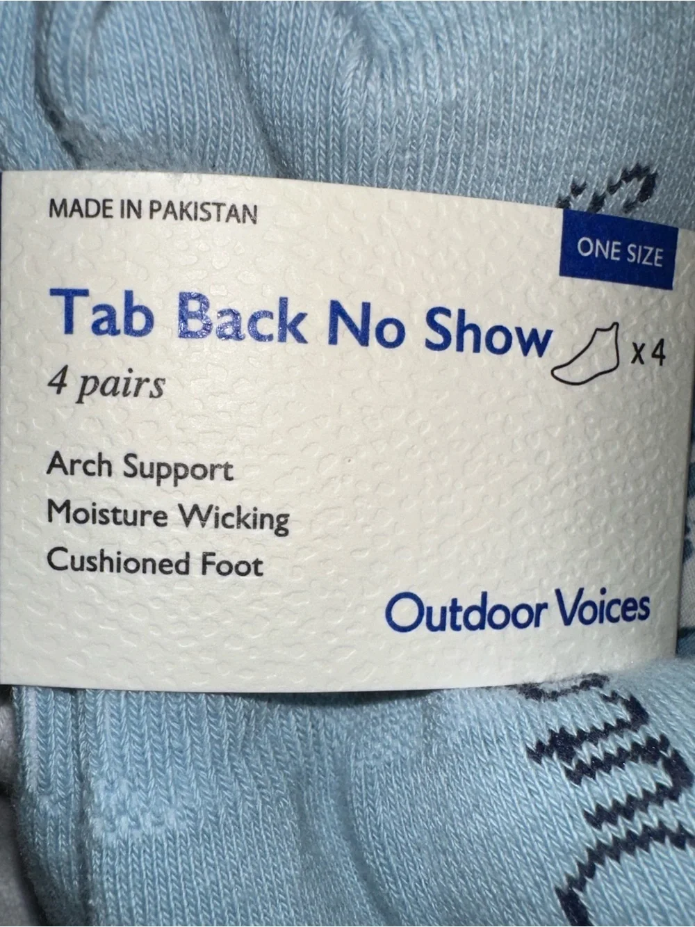 Outdoor Voices Tab Back No Show Women's Sock 4-Pack - Lt Blue, White, Gray, Navy
